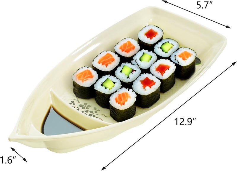 Hedume 2 Pack Sushi Boat Shape Plate, Sushi Sashimi Serving Tray, Nearly Unbreakable Melamine Plastic Plate, Top Dishwasher Safe, 12.9 x 5.7 Inch - Image 3